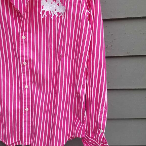Vintage Ralph Lauren Sport Red White Stripe Polo Pony Button Down size14 - Picture 6 of 11